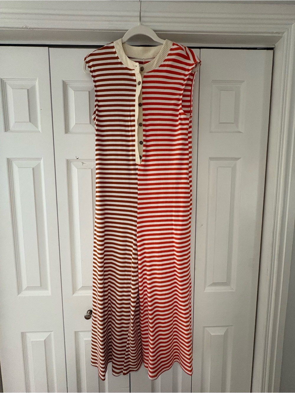 Amazon Red and Cream Striped Sleeveless Jumpsuit